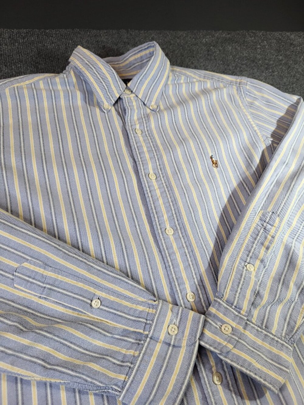 Polo Ralph Lauren Shirt Mens M Blue Stripes Classic Fit Button Down Long Slv